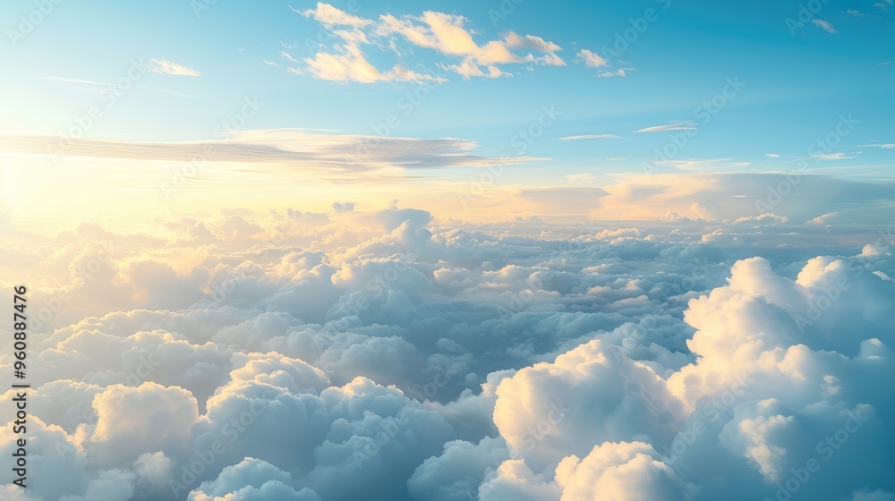 Sticker Blue sky with some clouds at sunrise, overlooking clouds.