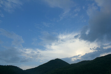 
Mountain silhouette and sunset sky.