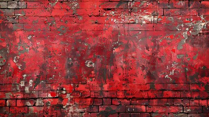 Abstract Red Brick Wall with Peeling Paint