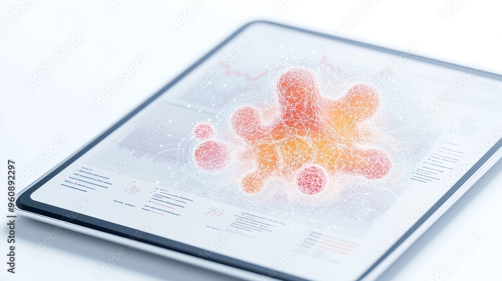 Poster close-up of a tablet displaying ai-enhanced financial forecasts and dynamic charts