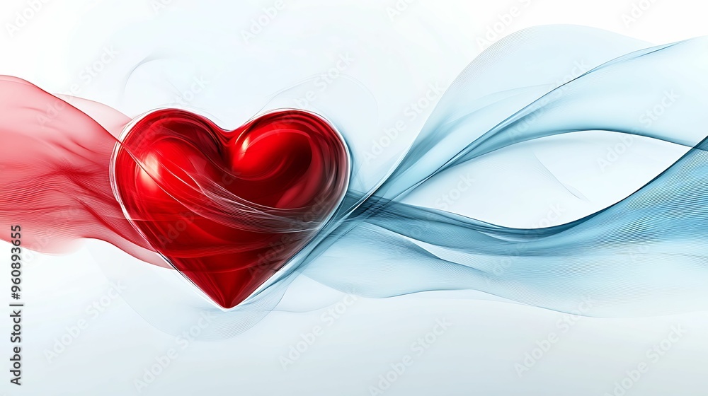 Poster dazzling 3d heart unraveling in surreal layers - abstract watercolor style manipulation with intense