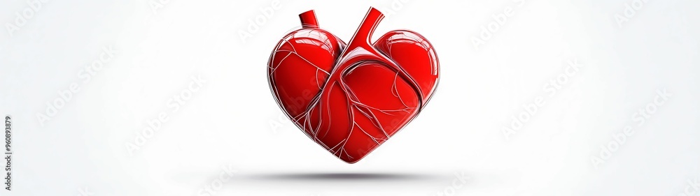 Poster digital deception unveiled: heart unraveling in minimalist design close-up with high detail and clar