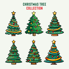 Christmas trees collection with holidays concept.