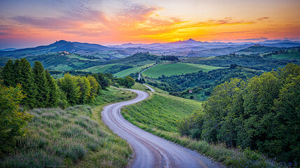 Fototapeta premium Open Road in Tuscany Landscape Italy Europe