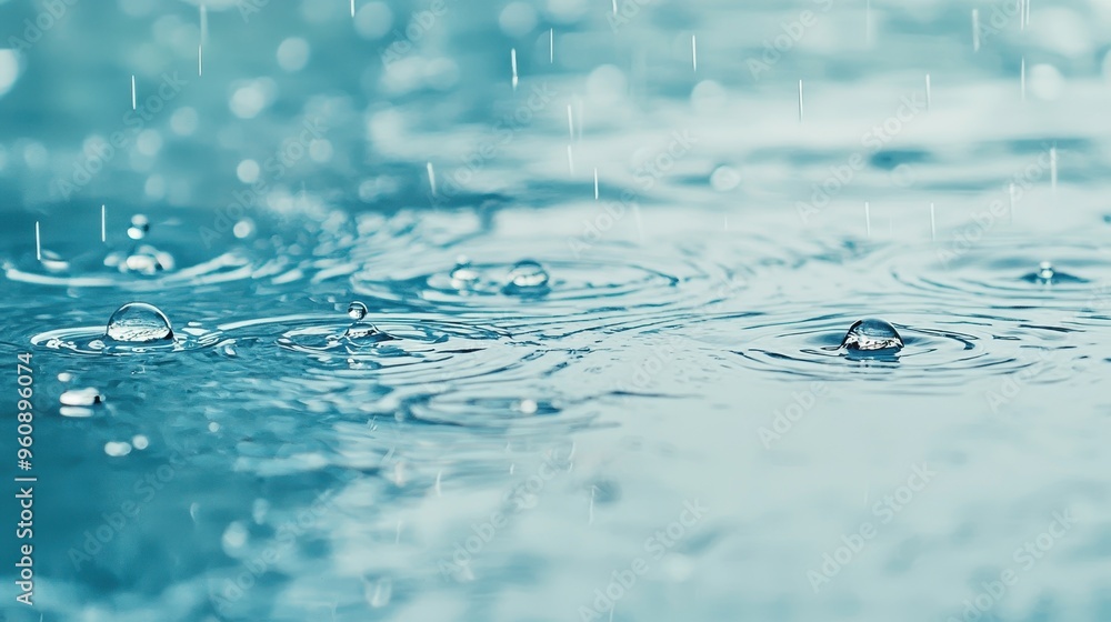 Poster raindrops falling on water surface close up macro abstract texture