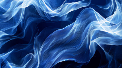 Obraz premium 3D white dynamic flowing luxury silk curves with glowing smoke waves in shiny glossy blue abstract fashion technology textile wallpaper background