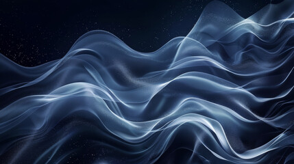 Obraz premium 3D white dynamic flowing luxury silk curves with glowing waves in navy dark black abstract fashion technology smoke wallpaper background