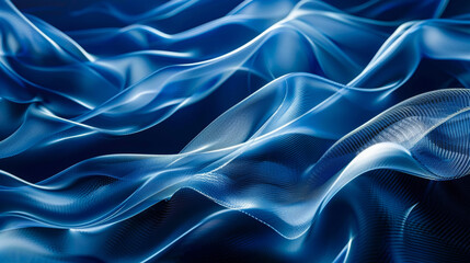 Obraz premium 3D white dynamic flowing luxury silk curves with glowing waves in shiny glossy blue abstract fashion technology textile wallpaper background