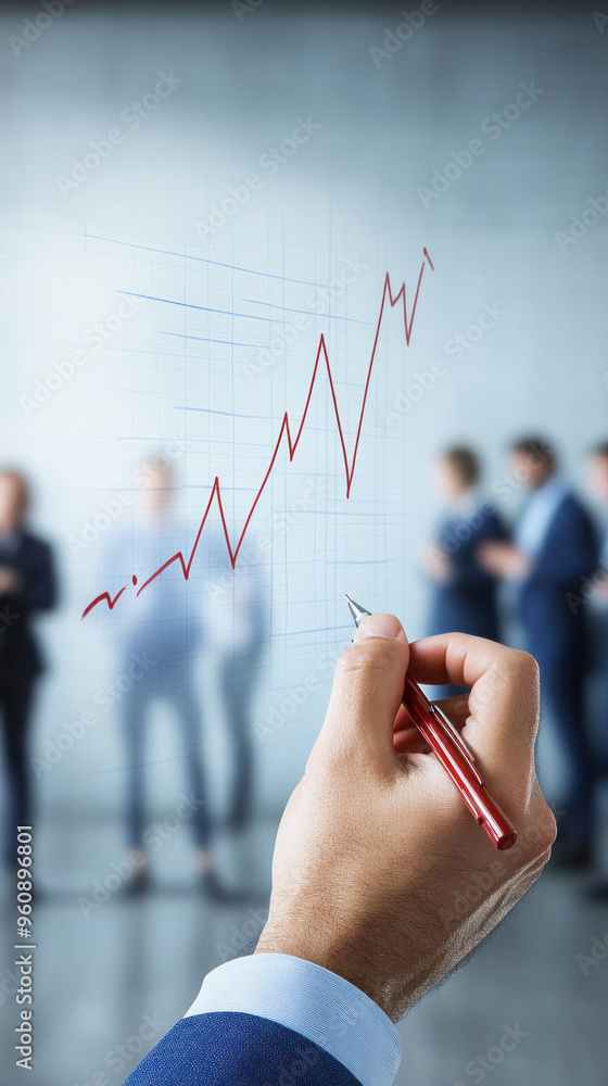 Aufkleber a man is drawing a graph on a white board with a red pen. the graph shows a downward trend, which co