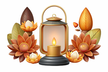 Flat Lantern and Lotus Border Frame with Copy Space: Serene Mid Autumn Blessings Design with Smart Business Tone