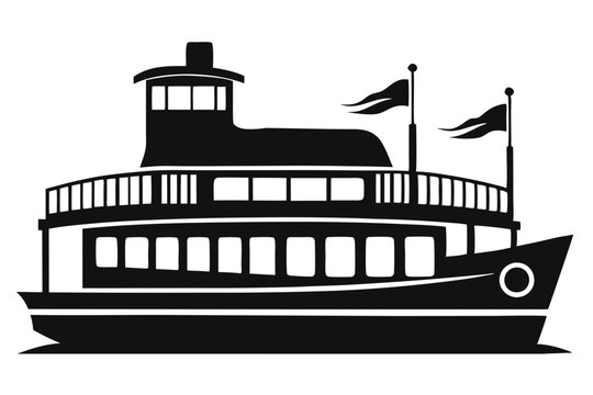 black ferry boat with flags clip art preview