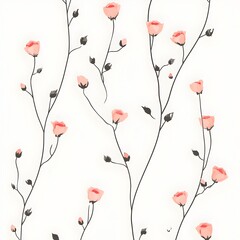 Elegant and Minimalist Floral Wallpaper Design with Sparsely Arranged Tiny Pink Roses on a Soft Light Gray Background Perfect for Digital Art Home Decor and Feminine Aesthetic