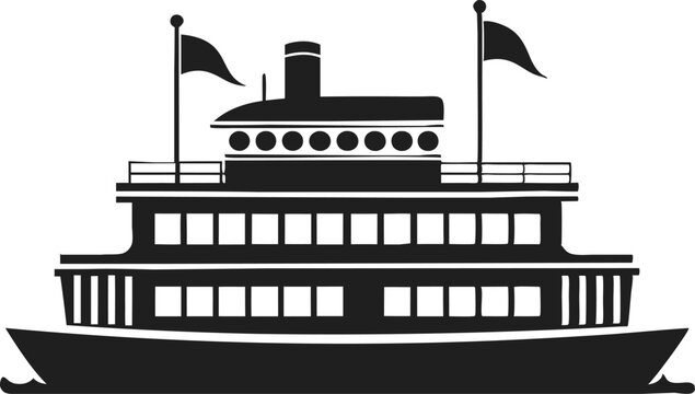 black ferry boat with flags, side view clip art preview