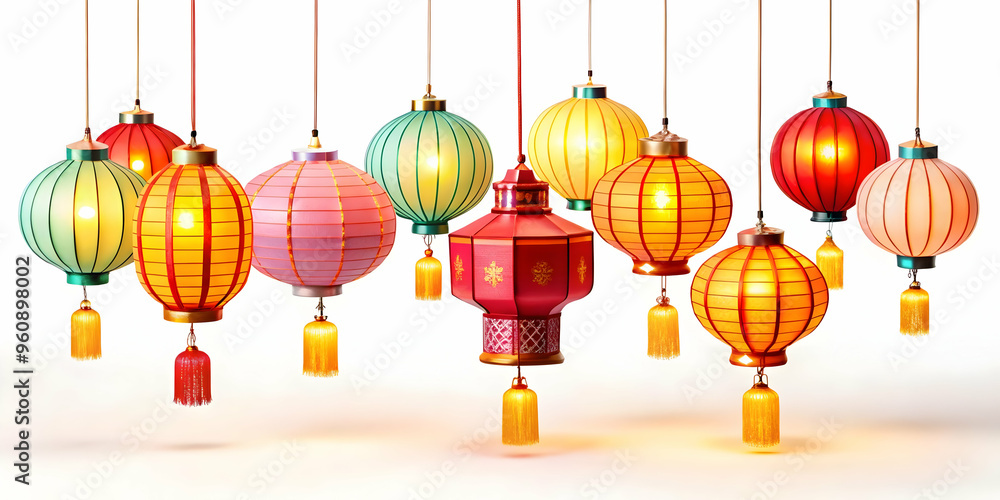 Aufkleber vibrant mid autumn lantern display: glowing abstract art in flat vector illustration with dynamic li