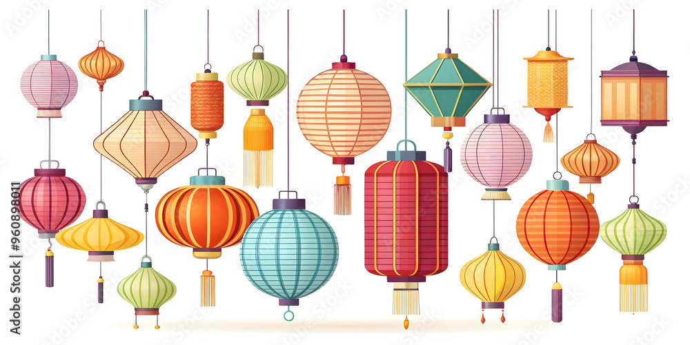 Poster mid autumn lantern display: glowing abstract art with vibrant colors and dynamic light patterns - fl