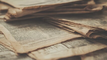 Close-up of vintage newspapers stacked together with a nostalgic, aged appearance.