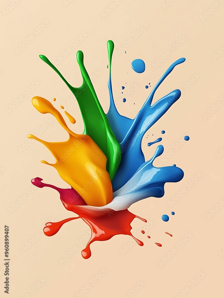 Poster vivid splattering paint abstract on soft pastel background in sharp high-definition clarity - realis