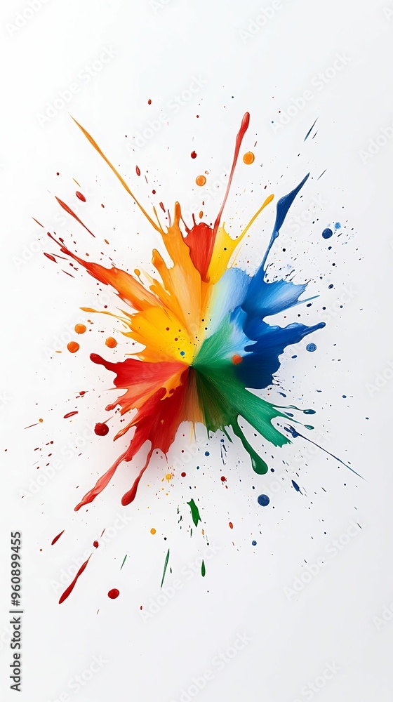 Poster vibrant colorful splattering paint in abstract composition with soft mood and sharp contrasts
