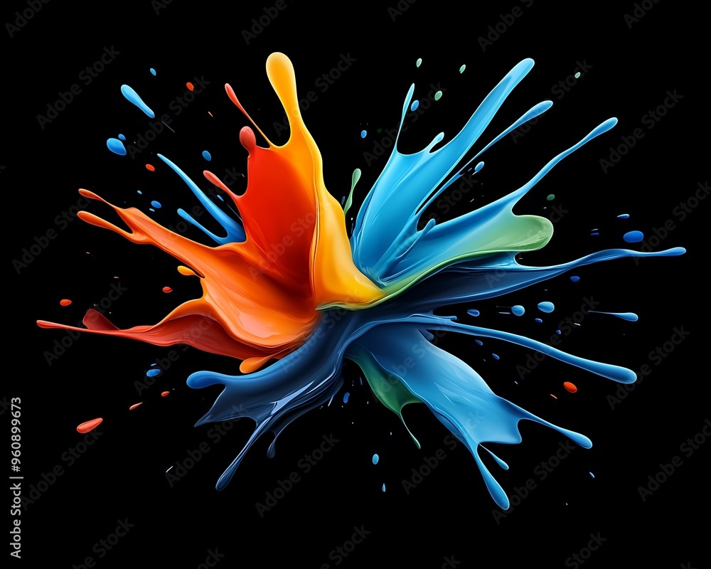 Poster vibrant abstract splattering paint in first person view with clear light and sharp focus detail for 