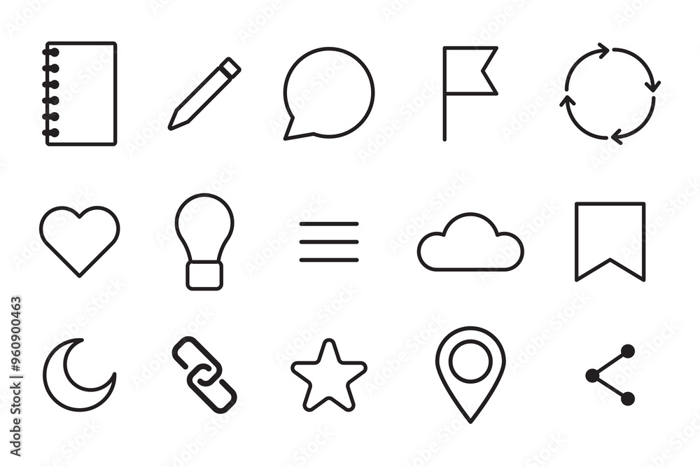 Poster outline vector icons. basic minimal symbols. simple black shapes. web and ui elements.