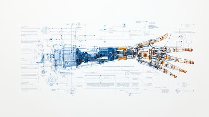 Detailed Blueprint of an Advanced Robotic Arm with Components and Circuits
