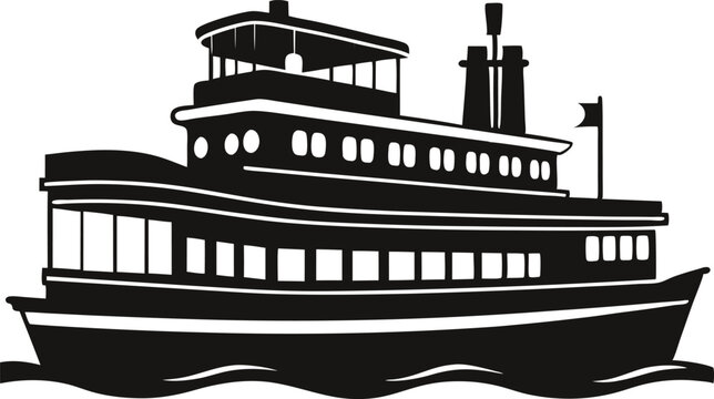 black ferry boat on water clip art preview