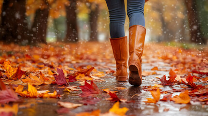 Autumn Leaves and Boots in the Rain