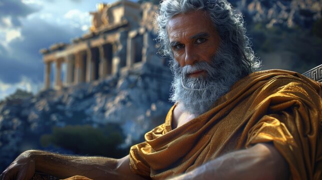 Supreme Deity: Zeus, Greek god of heavens, thunder and lightning, ruler of cosmos, chief of Olympian gods, equated with Jupiter in Roman mythology, embodying ultimate power, dominion over the world.