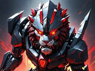 illustration of a super lion robot with a dark background