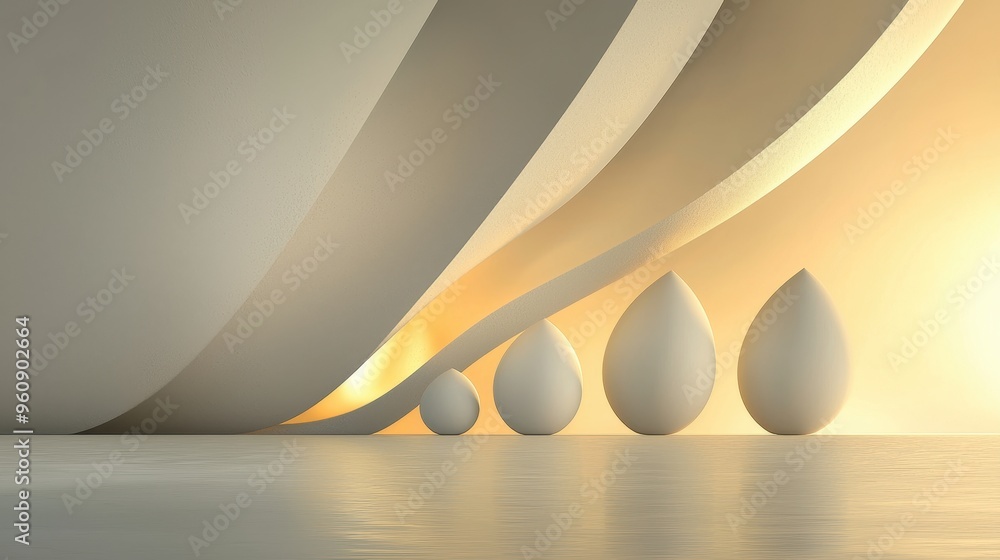 Poster abstract minimalist d rendering with eggs and curved shapes