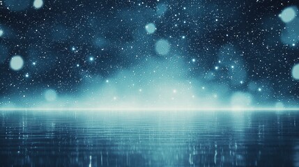 Abstract Blue Night Sky with Stars and Reflections on Water Surface