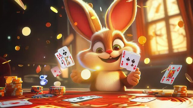 animal cartoon characters playing cards Video 4K