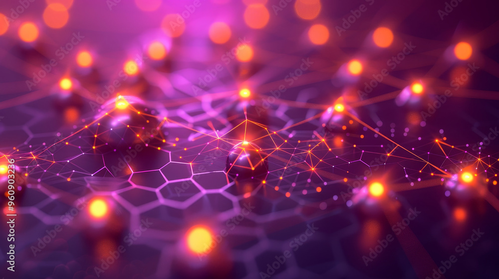 Poster an intricate arrangement of nodes connected by lines forms a geometric pattern on a surface. soft or
