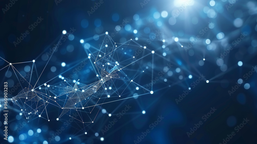 Poster a network of glowing particles interlinks in a captivating digital environment, showcasing intricate