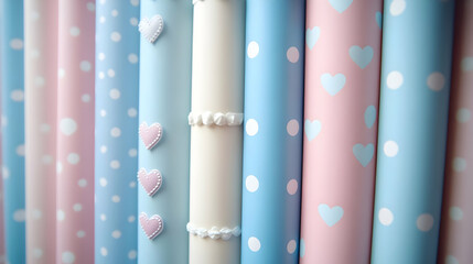 Pink and Blue Polka Dot and Heart Patterned Wrapping Paper