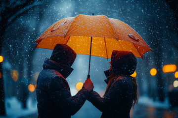 A person sharing an umbrella with a stranger caught in the rain, spreading kindness in a small but meaningful way. Concept of consideration and spreading warmth.