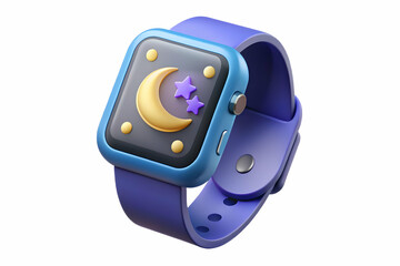 Flat Smartwatch with Holographic Moon and Stars Concept for Mid Autumn Festival - Close-Up Vector Illustration on Glossy White Surface, Copy Space Available
