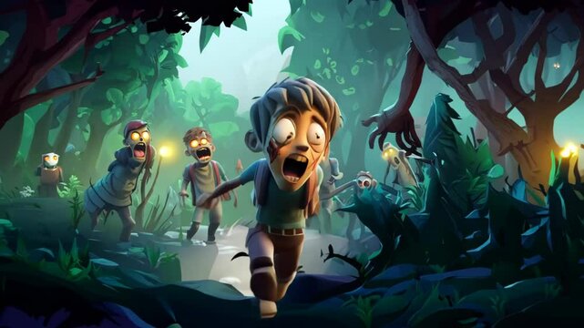 cartoon game character chased by undead Video 4K