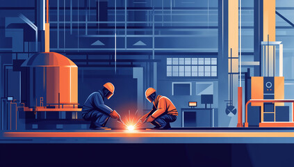 Industrial Worker Welding Metal in Factory