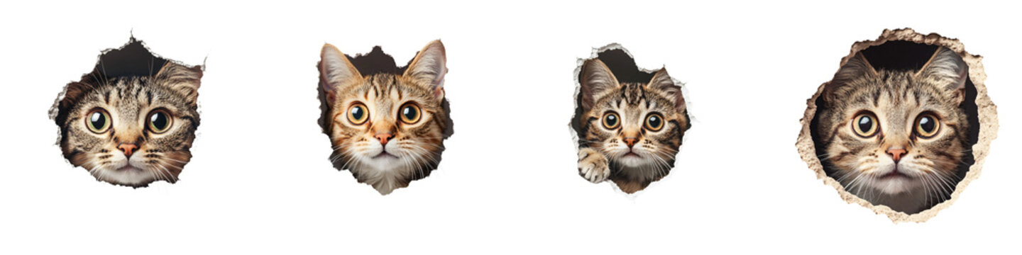 A cat peeking out from a hole in the wall 3D model soft lighting isolated on white and transparent background