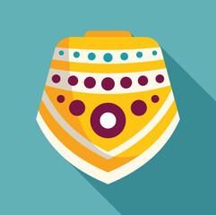 Yellow spinning top toy with stripes and dots rotating on blue background, children toy for leisure activity, flat style vector illustration