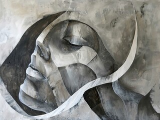 Abstract Portrait of a Woman in a Hat - Monochrome Painting