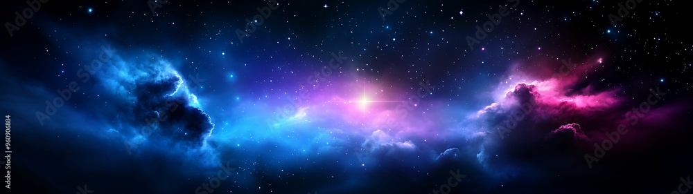 Poster mystical celestial fantasy realm with glowing stars in watercolor style | isometric view with ethere