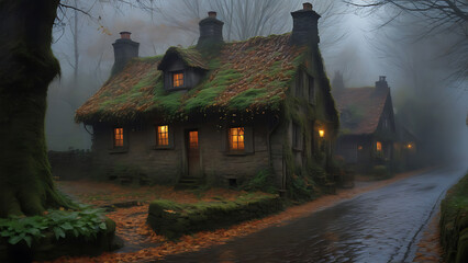 Obraz premium A country house covered in vines and moss