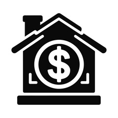 Rent house with dollar currency finance price silhouette style icon and vector illustration design