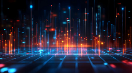 Fototapeta premium Abstract Digital Cityscape with Glowing Lines and Data