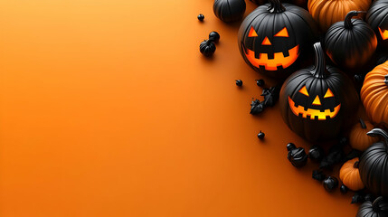Black Jack O Lantern Pumpkins on Orange Background