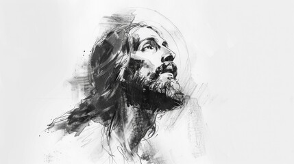 Artistic portrayal of Jesus Christ in a crown of thorns, with detailed shading and emotive expression capturing the pain and solemnity of his sacrifice.