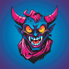 Devil face, comic style for your infernal graphics on halloween, or character for video games