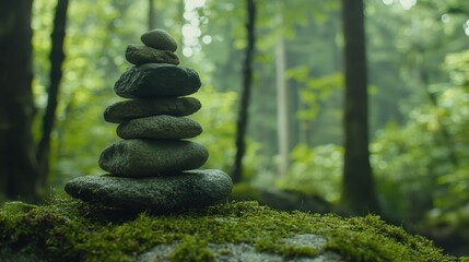 Stone Stack in Lush Green Forest